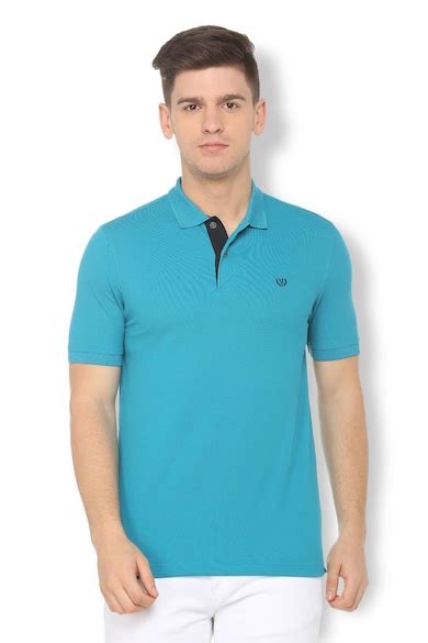 Buy Men Blue Solid Polo Neck T-shirt Online - 341528 | Van Heusen