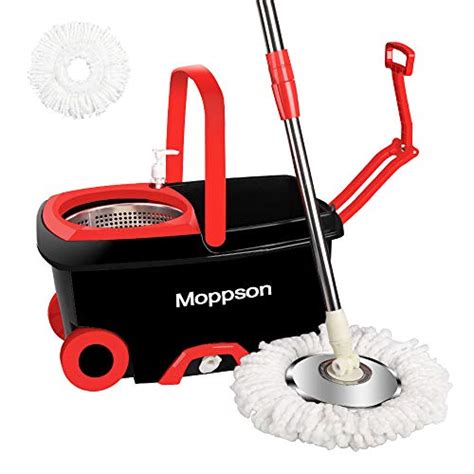 Buy Moppson Spin Mop Bucket System Stainless Steel 360 Spin Mop with ...