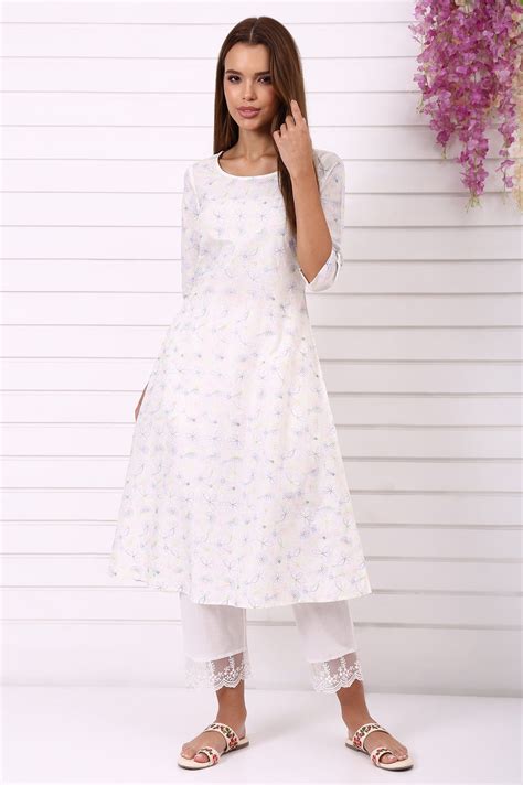 Buy White Thread Embroidered Pure Cotton A-line Kurta Online for Woman ...