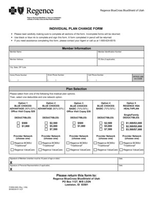 Regence BlueCross BlueShield Individual Plan Change Form - Blank ...