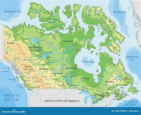 Detailed Canada Physical Map. Stock Vector - Illustration of canada, hudson: 185473404