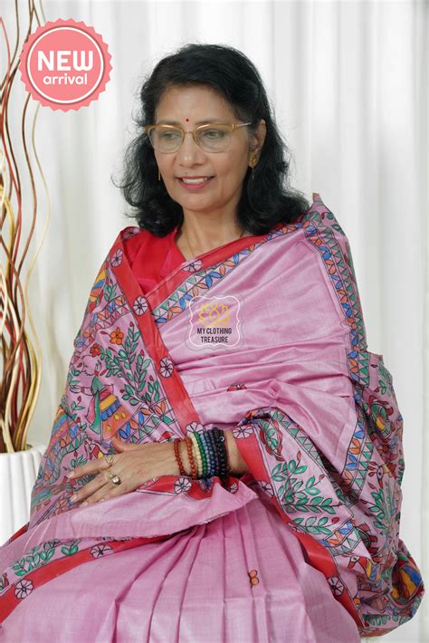 Pure Tussar Silk Madhubani Hand Painted Saree - Pink – My Clothing Treasure