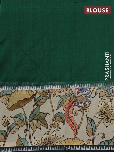 Mangalgiri silk cotton saree bottle green and cream with plain body an ...