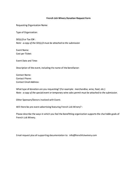 IN French Lick Winery Donation Request Form - Fill Online, Printable ...
