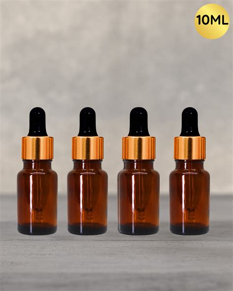 10ml Amber Dropper Bottle with Gold Cap and Black Rubber - Packdost