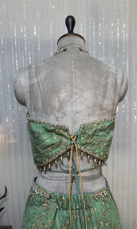 Noor Sea Green Co-Ord Set – Halter Neck Silk Organza Top, Mermaid Skirt ...