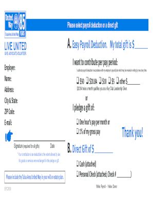 Fillable Online YEARS A Easy Payroll Deduction My total gift is Fax ...