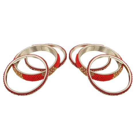 Sukriti Indian Stylish Beads Studded Brass Red Bangles Bollywood Jewel ...