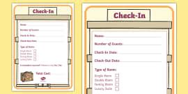 Hotel Role Play Check-In Sheet (teacher made) - Twinkl