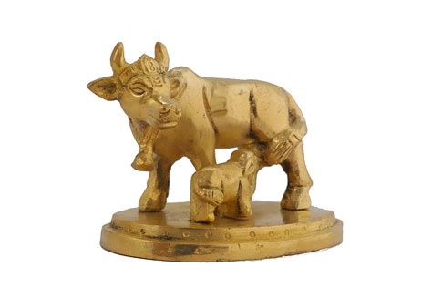 Aatm Brass Handicraft Holy Kamdhenu Cow And Calf Statue Height ...