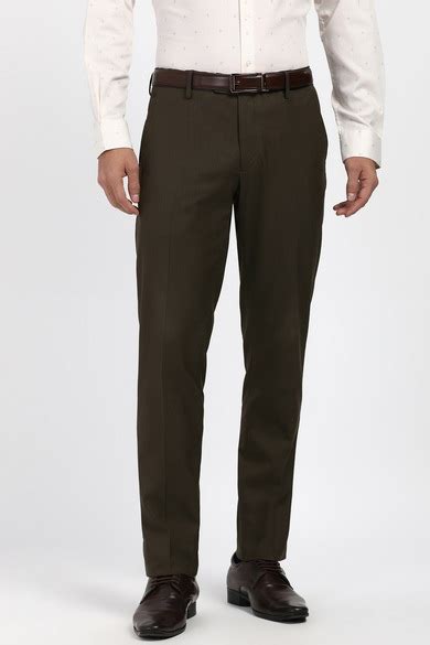 Buy Men Olive Textured Formal Trousers Online - 39965018 | Peter England