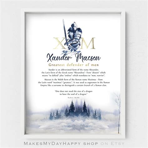Xander Name Meaning,macsen Name Wall Art,fairytale Boy's Room,knight ...