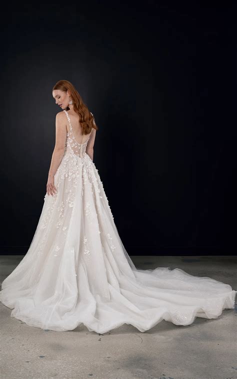 Romantic 3D Floral Wedding Dress with Square Neckline