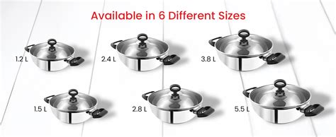 Vinod Stainless Steel Deluxe Kadhai with Glass Lid - 1.5 Litre, 20cm ...