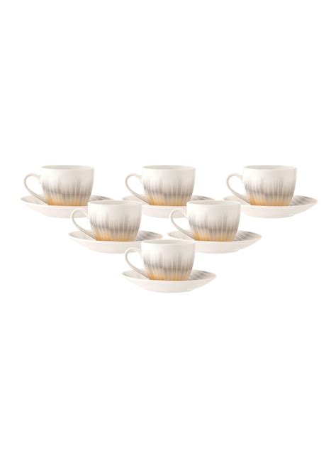 Clay Craft Fine Ceramic Cream Cup & Saucer Set of 12 (6 Cups + 6 Sauce ...