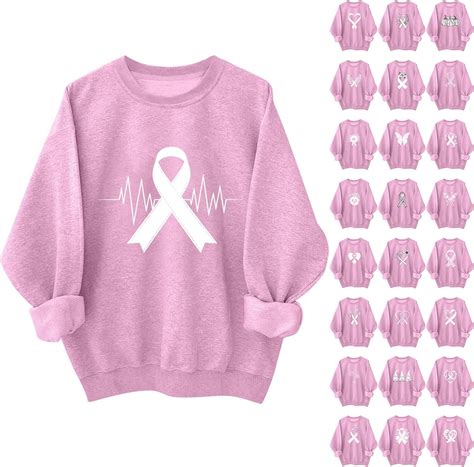 Amazon.com: Women Breast Cancer Awareness Sweatshirts Pink Ribbon ...