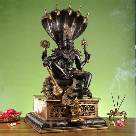 Buy Lord Vishnu with sheshanaaga Brass statue large 30" - Budhshiv.com