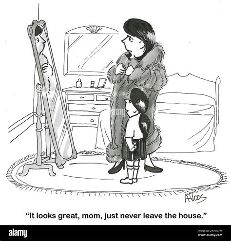 BW cartoon about a woman wearing a real fur coat - controversial. Her ...