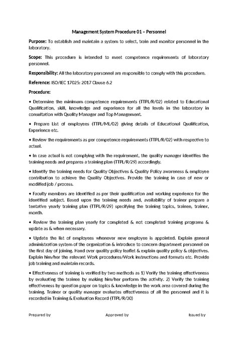 MSP 01 - Personnel Procedure: Hiring & Training in Lab Management - Studocu