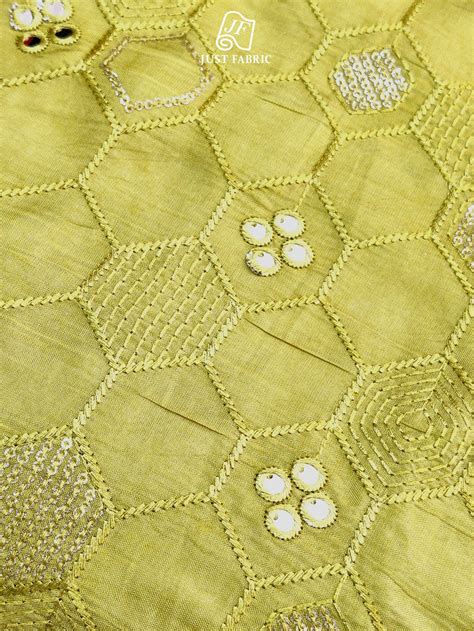 Thread work Hexagon Jaal on Upada Silk Fabric With Embroidery ( 44" In ...