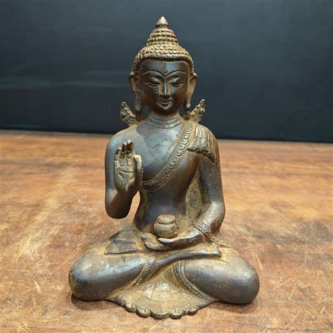 Brass Tibetan Buddhist Lord Buddha Statue Antique Finish 8 Inch ...