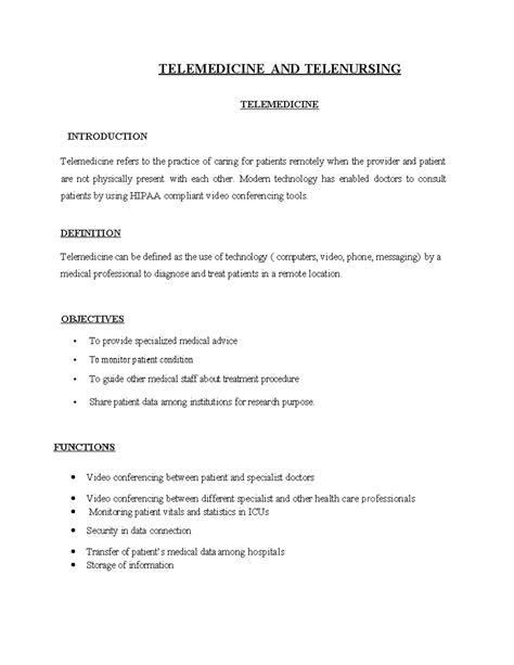 Telemedicine ^J telenursing 2 - TELEMEDICINE AND TELENURSING ...