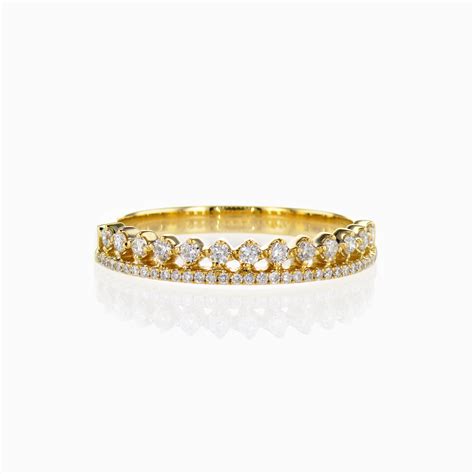 Double Row Diamond Wedding Band, 14k Yellow Gold