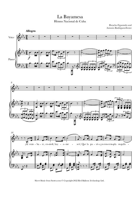 La Bayamesa (National Anthem of Cuba) Sheet music for Voice - 8notes.com
