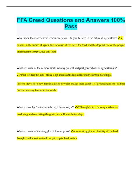 FFA Creed Questions and Answers 100% Pass - FFA Creed - Stuvia US