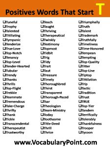 Positive Vocabulary Words that Start with T - Vocabulary Point