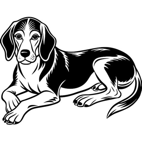 Lying down beagle dog smooth line black and white silhouette vector ...
