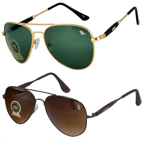 PIRASO UV Protected Combo Pack Of Two Aviator Sunglasses Green, Brown ...