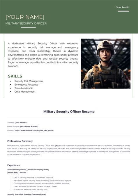Free Military Security Officer Resume Template to Edit Online