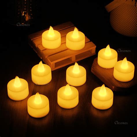 Flickering Yellow LED Tea Light Candles | Realistic Flame Effect ...
