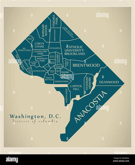 Modern City Map - Washington DC city of the USA with neighborhoods and ...
