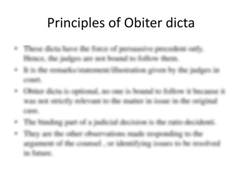 SOLUTION: Principle of obiter dicta with case examples - Studypool
