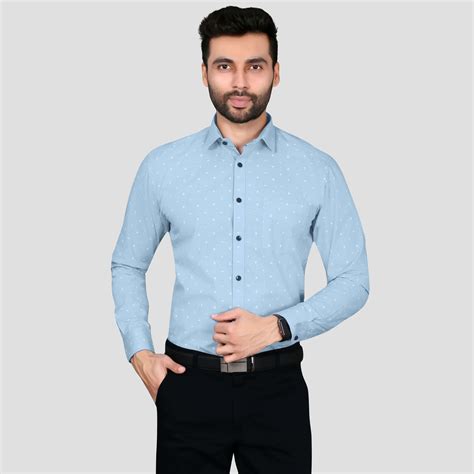 5thanfold Men's Formal Pure Cotton Full Sleeve Printed Sky Blue Slim F ...