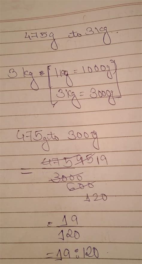Find the ratio of the following 475g to 3kg - Brainly.in