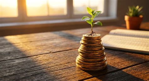 Financial growth concept stack of gold coins with green plant sprout on ...