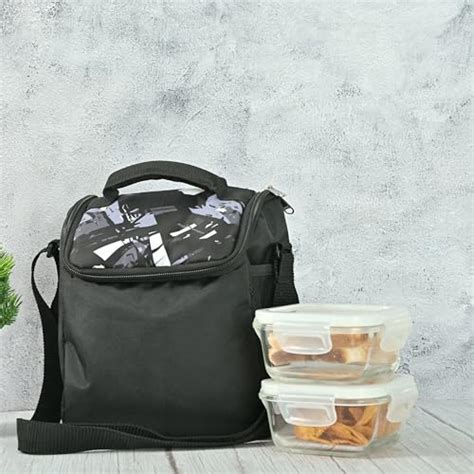Borosilicate Glass Square Lunch Box with Black Bag, 300 ML, 2 Pcs Femo