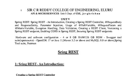 API & M Unit V: Introduction to Spring REST and Best Practices - Studocu