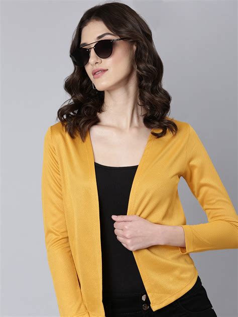 SHOWOFFFF Women's Self Design Long Sleeves Regular Straight Open Front ...
