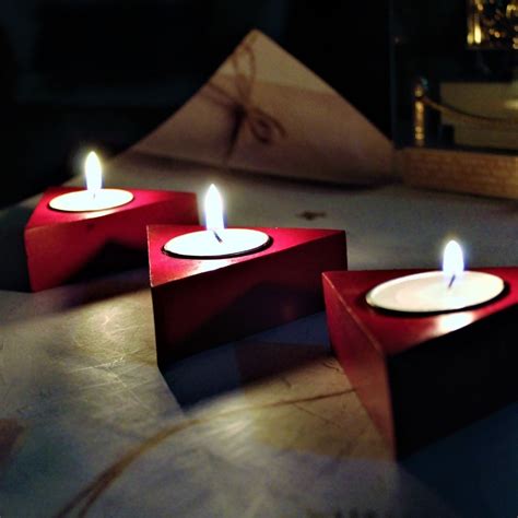 Handcrafted Wooden Teal Light Candle Holder (Set of 3) Triangle Shaped ...