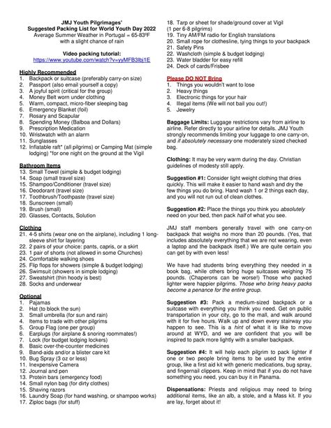 Image result for Example of Packing List