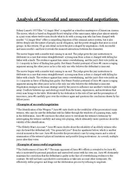 Movie review - Analysis of Successful and unsuccessful negotiations ...