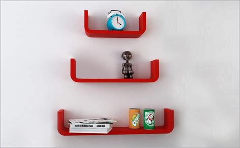 FABULO MDF U Shape Wall Shelves Storage Unit Set of 3 - Red | Wooden ...