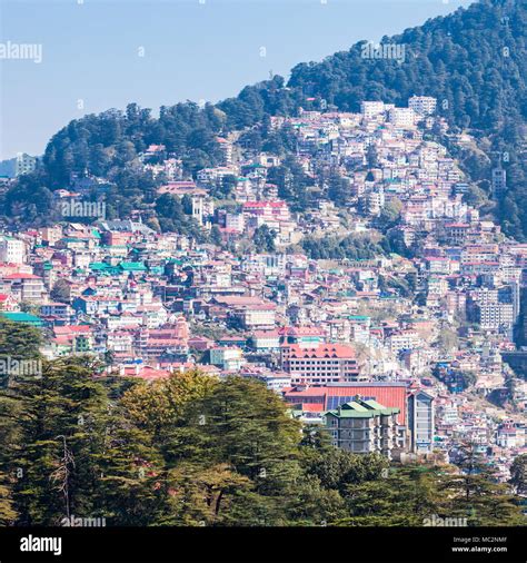 Shimla aerial view, it is the capital city of the Indian state of Himachal Pradesh, located in ...