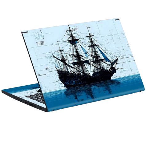 Pirate Ship Blue Ink Sketch Art Laptop Skin | 3D Embossed 3M Vinyl ...