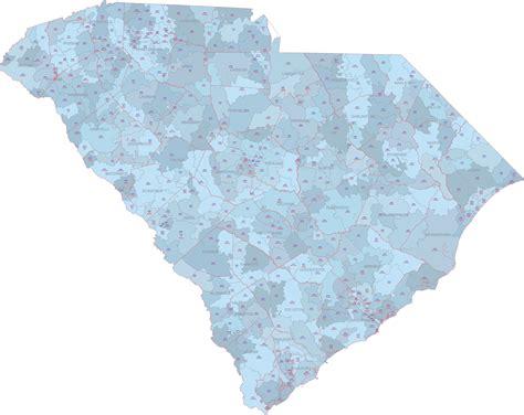 SC ZIP Codes With Cities Counties - your-vector-maps.com