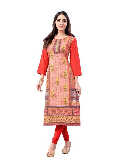 Buy Orange Digital Floral Printed Crepe Readymade Kurti Online from ...